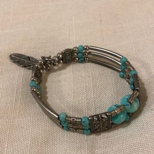 Boho Silver and Turquoise Feather Bracelet